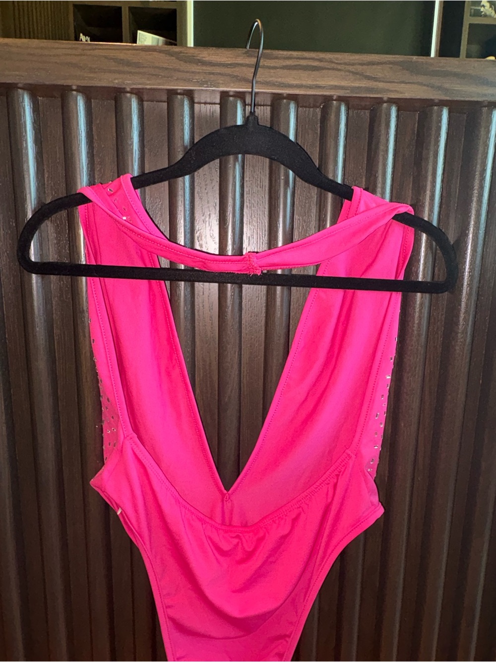 Studded Hot Pink Deep V Sleeveless Bodysuit - Picture 5 of 8